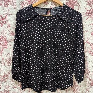 Adrianna Papell Heart Print Blouse Black Pink Long Sleeve Small